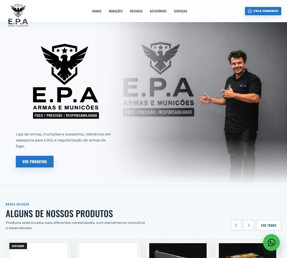 Página inicial do projeto E.P.A Armas e Munições